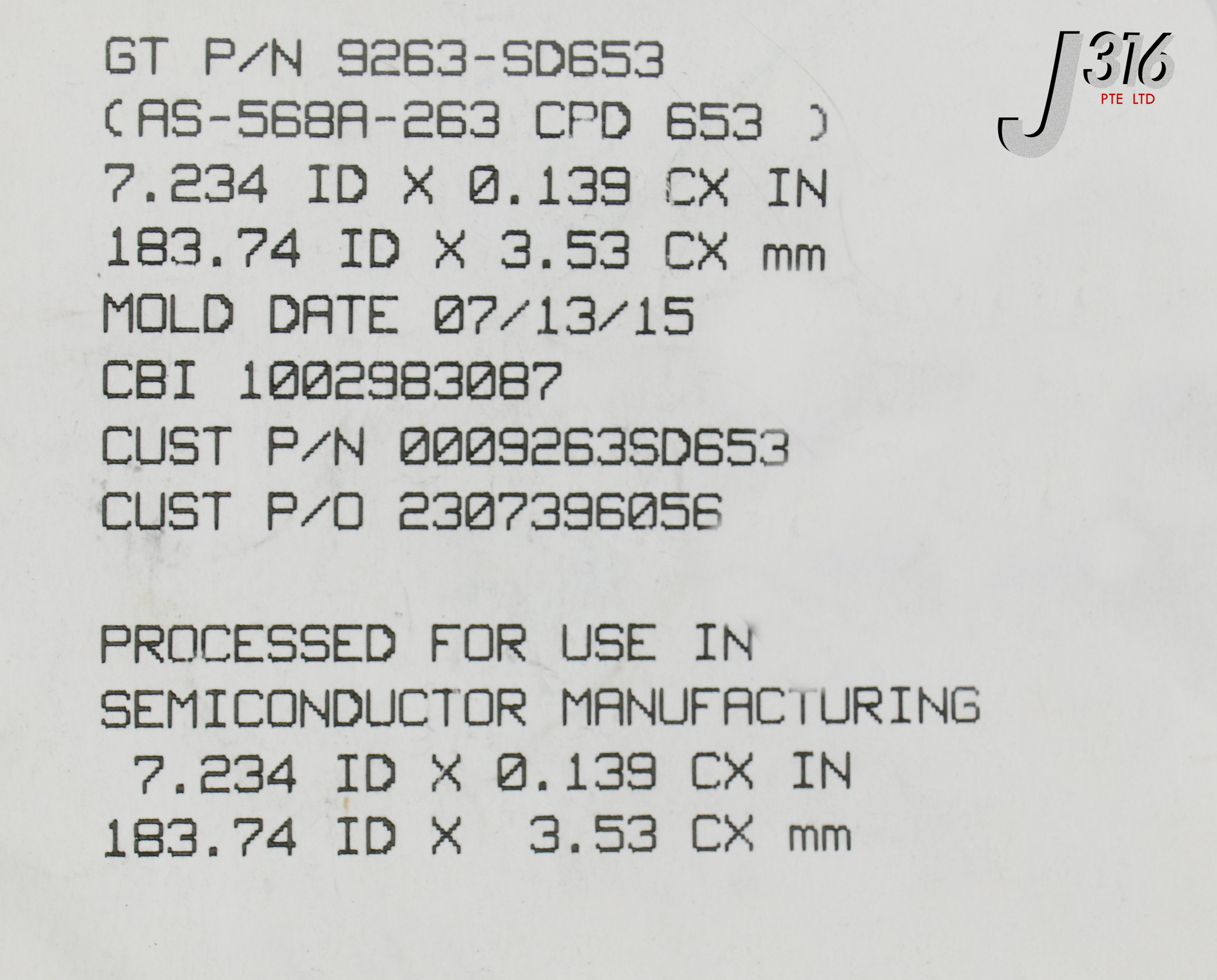 22192 GREENE TWEED O-RING AS-568A-263 CPD 653 7.234